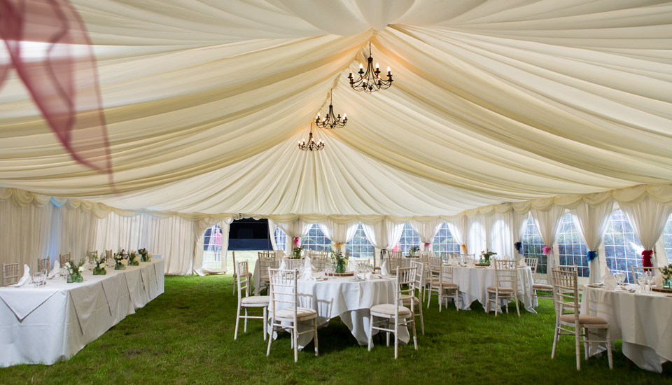 Garden marquee for weddings, Lynford Hall Hotel, Thetford, Norfolk